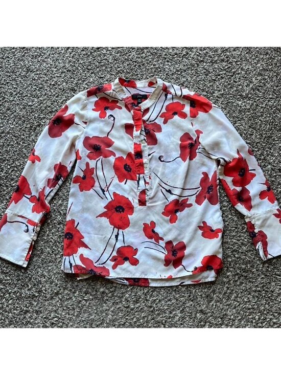 J. Crew Tops - J.Crew 100% Silk Poppy Blouse Size Small Button-up 3/4 Sleeves Spring Soft Girl